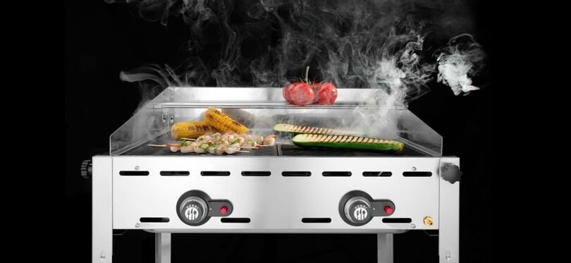 Detail van de branders van de Hendi Green Fire barbecue