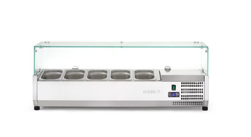 Hendi opzetkoelvitrine voor 5x 1/4 GN bakken met glazen kap