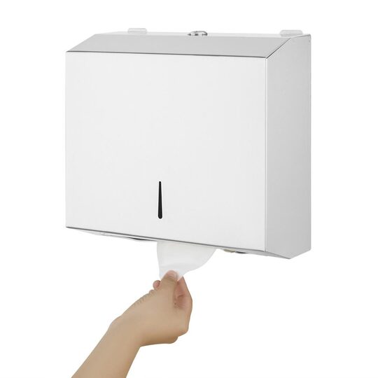 Detailopname van de duurzame Jantex RVS handdoekdispenser