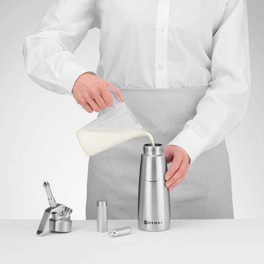Bediening van Hendi RVS slagroomapparaat 1 liter