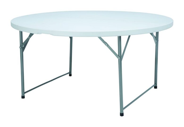 Detailopname van het tafelblad van de witte ronde Hendi tafel