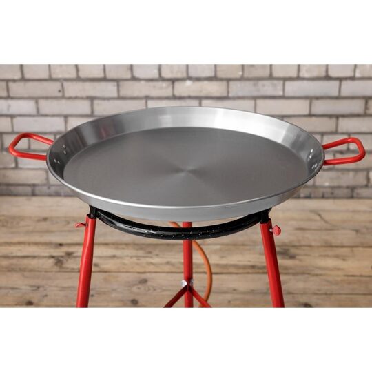 Zijaanzicht van de stalen paellapan 60 cm