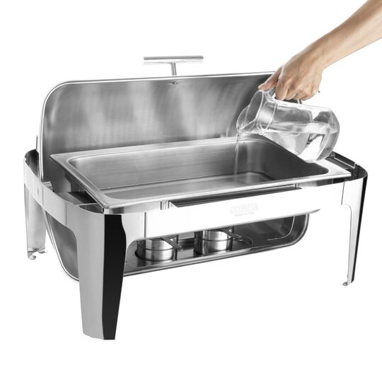 Chafing dish Madrid met geopend roltop deksel