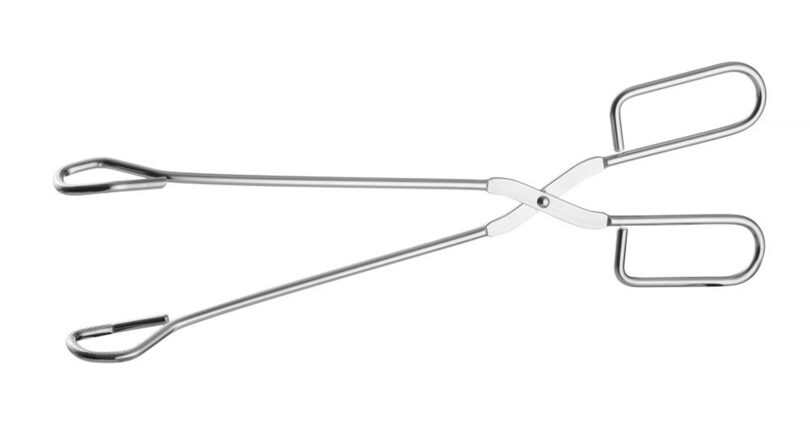 Zijaanzicht van de 30 cm RVS serveertang van Hendi