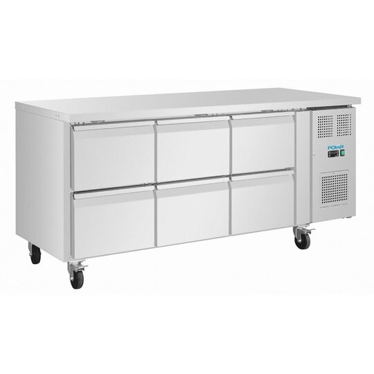Polar U-Series koelwerkbank met zes laden voor professionele horecakeukens