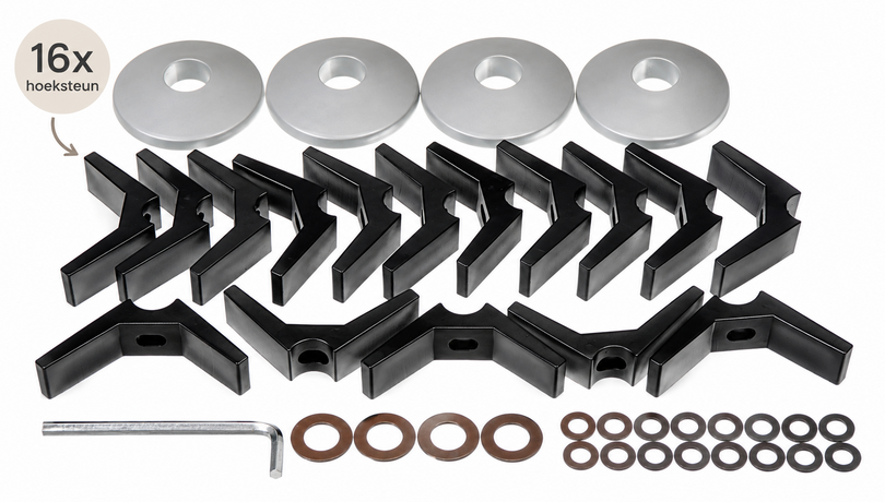 Hardwarekit met 16 hoeksteunen
