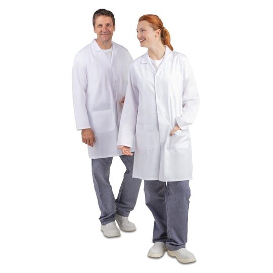 Comfortabele witte unisex werkjas voor dagelijks gebruik