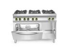 Detailopname van Hendi 6-pits gasfornuis met GN 1/1 oven