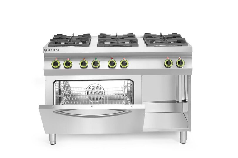 Detailopname van Hendi 6-pits gasfornuis met GN 1/1 oven