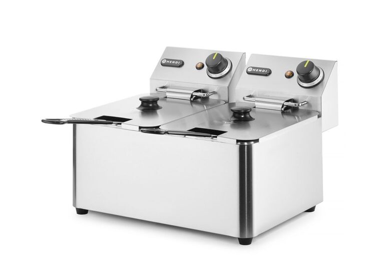Zijaanzicht van de Hendi Kitchen Line dubbele friteuse
