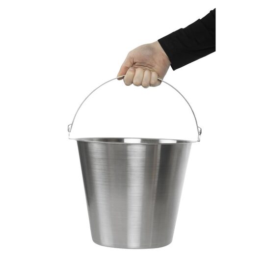 Detailopname van de robuuste RVS emmer 12 liter Jantex