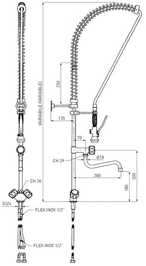 Detail van de extra zwenkkraan op de Hendi voorspoeldouche