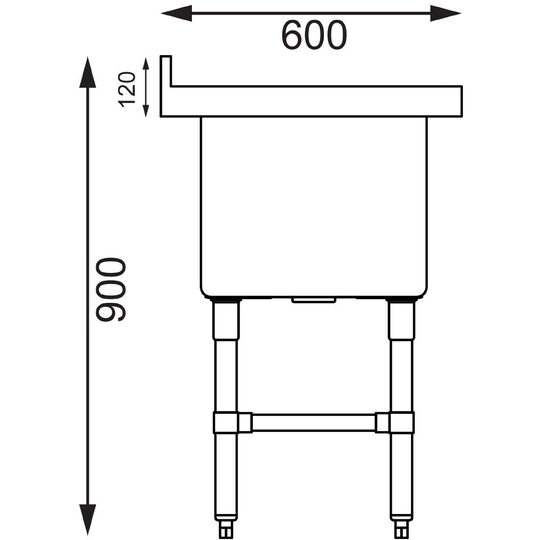 Zijaanzicht Vogue RVS spoelbak 77x60 cm