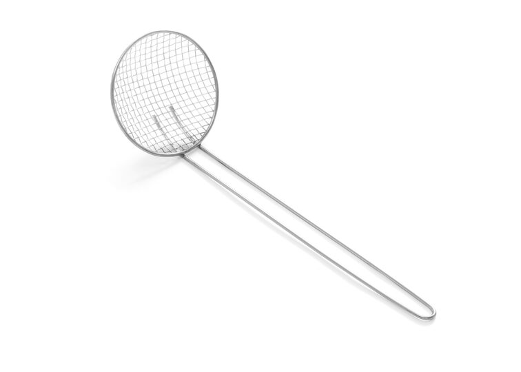 Hendi frituurschep en schuimspaan van roestvrij staal met een diameter van 10 cm.