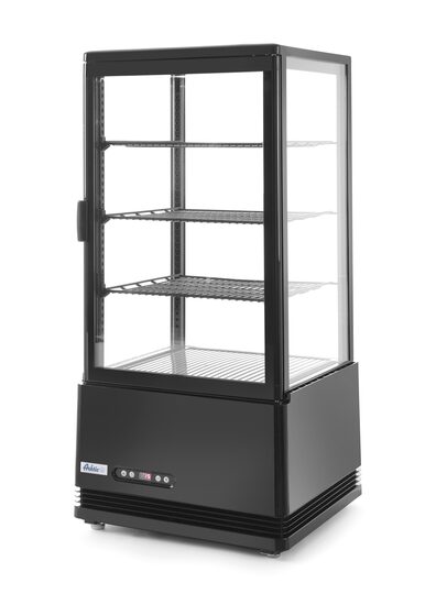 Hendi zwarte opzet-koelvitrine 78 liter met 4-zijdig glas