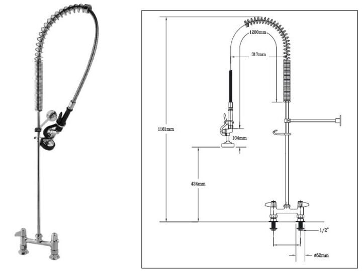 T&S voorspoeldouche, zonder tussenkraan, tweepuntsbladmontage