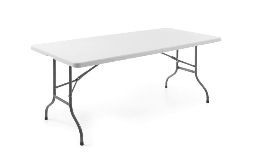 Detail van het robuuste stalen onderstel van de Hendi opklaptafel