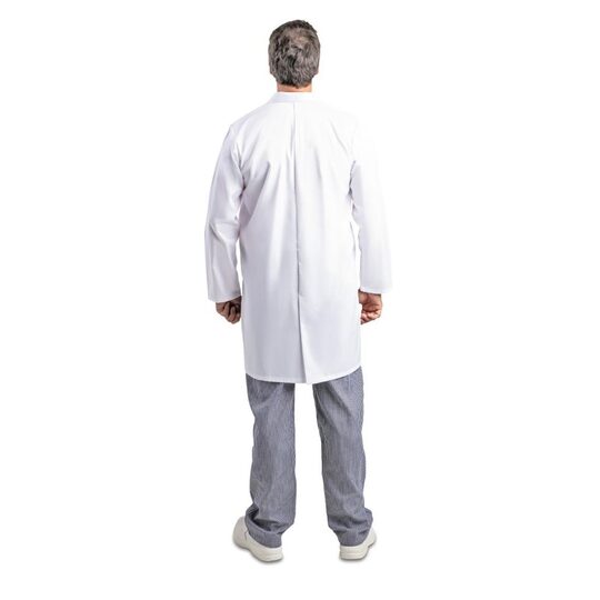 Detailopname van de witte unisex werkjas
