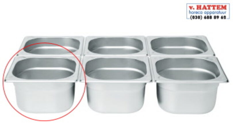 Gastronormbak 1/6 GN (rvs) 1,6 liter, 10cm diep