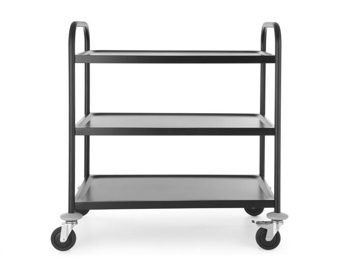 Zwarte Hendi serveerwagen met 3 plateaus voor horeca