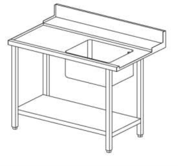 Spoeltafel, 120 cm, links, t.b.v. Aristarco doorschuifvaatwasmachines - AO006507