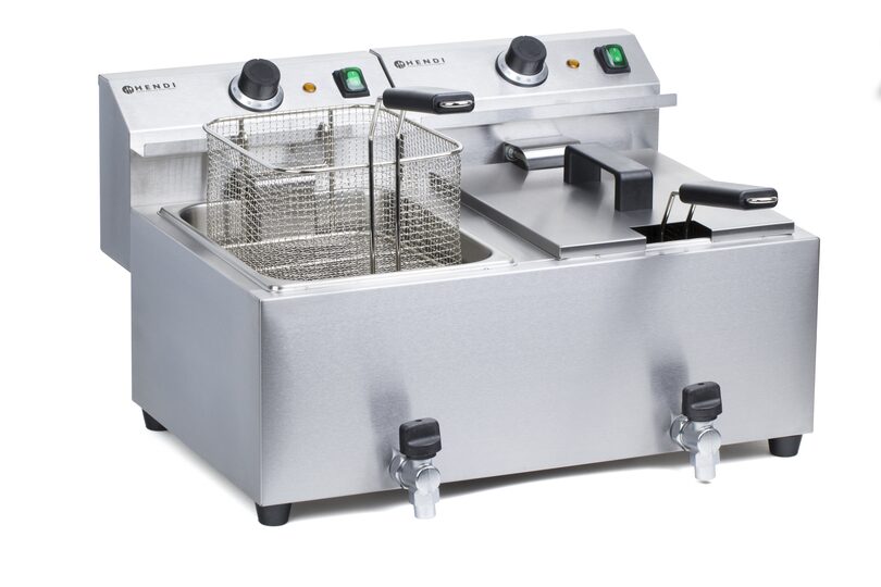 Professionele Hendi dubbele friteuse 2x8 liter met aftapkraan
